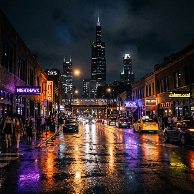 Chicago nightlife district atmosphere