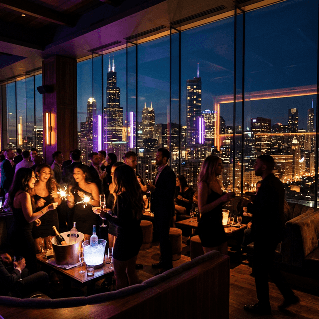 Exclusive Chicago VIP afterparty lounge with skyline views